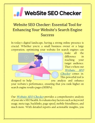 Website SEO Checker Essential Tool for Enhancing Your Website's Search Engine Success