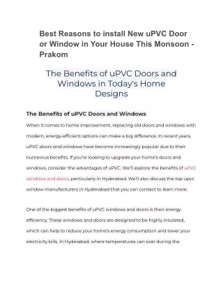 Best Reasons to install New uPVC Door or Window in Your House This Monsoon - Prakom