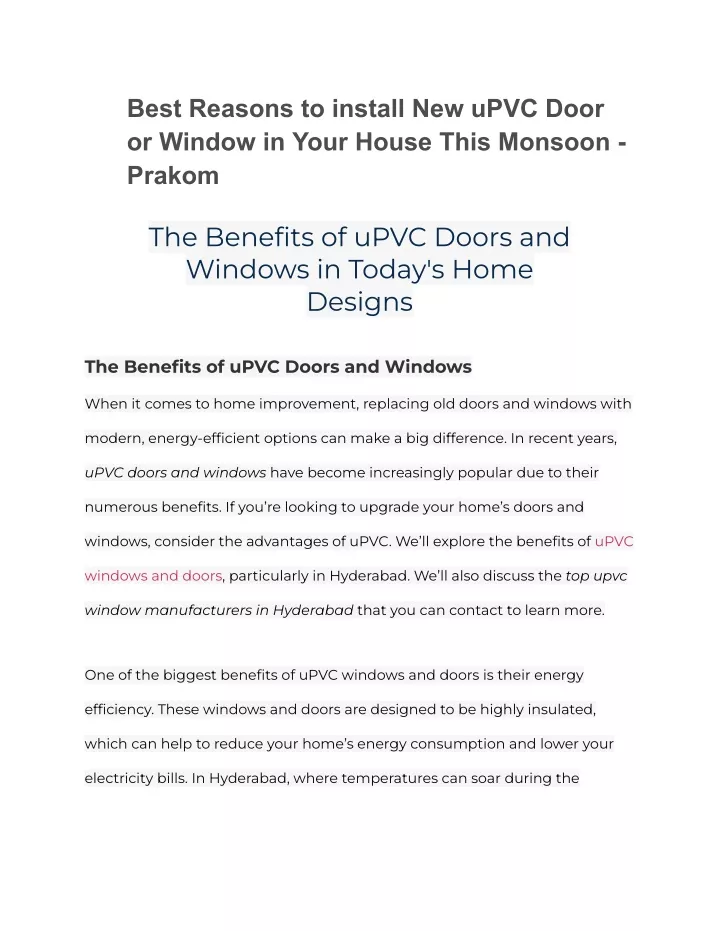 best reasons to install new upvc door or window