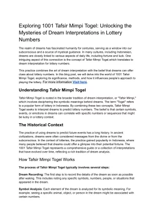 Exploring 1001 Tafsir Mimpi Togel