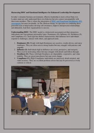 Harnessing DISC and Emotional Intelligence for Enhanced Leadership Development