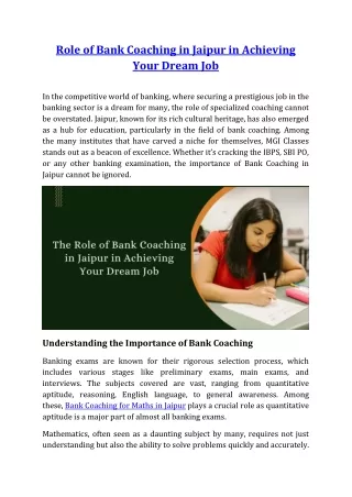 Role of Bank Coaching in Jaipur in Achieving Your Dream