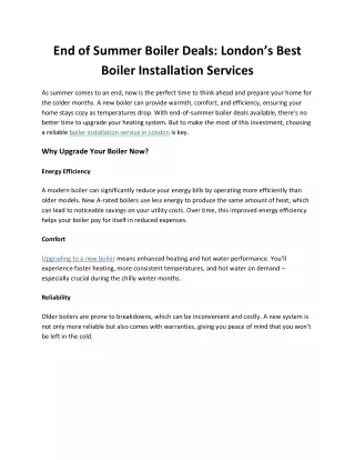 End of Summer Boiler Deals: London’s Best Boiler Installation Services