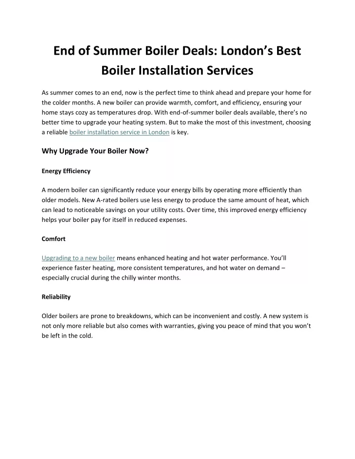 end of summer boiler deals london s best boiler