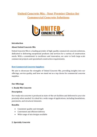 United Concrete Mix - Your Premier Choice for Commercial Concrete Solutions