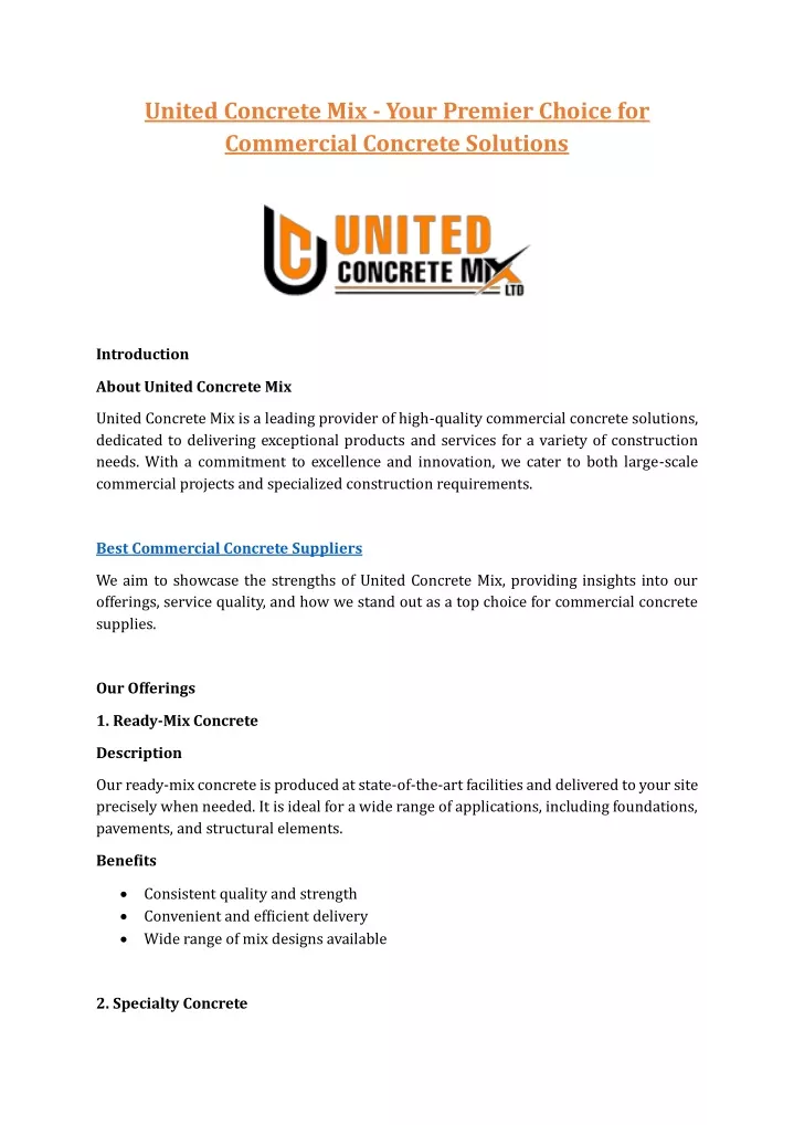 united concrete mix your premier choice