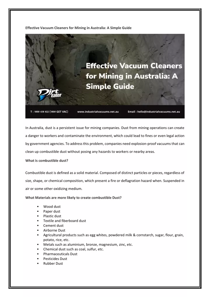 effective vacuum cleaners for mining in australia