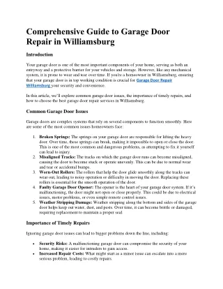 Garage Door Repair in Williamsburg