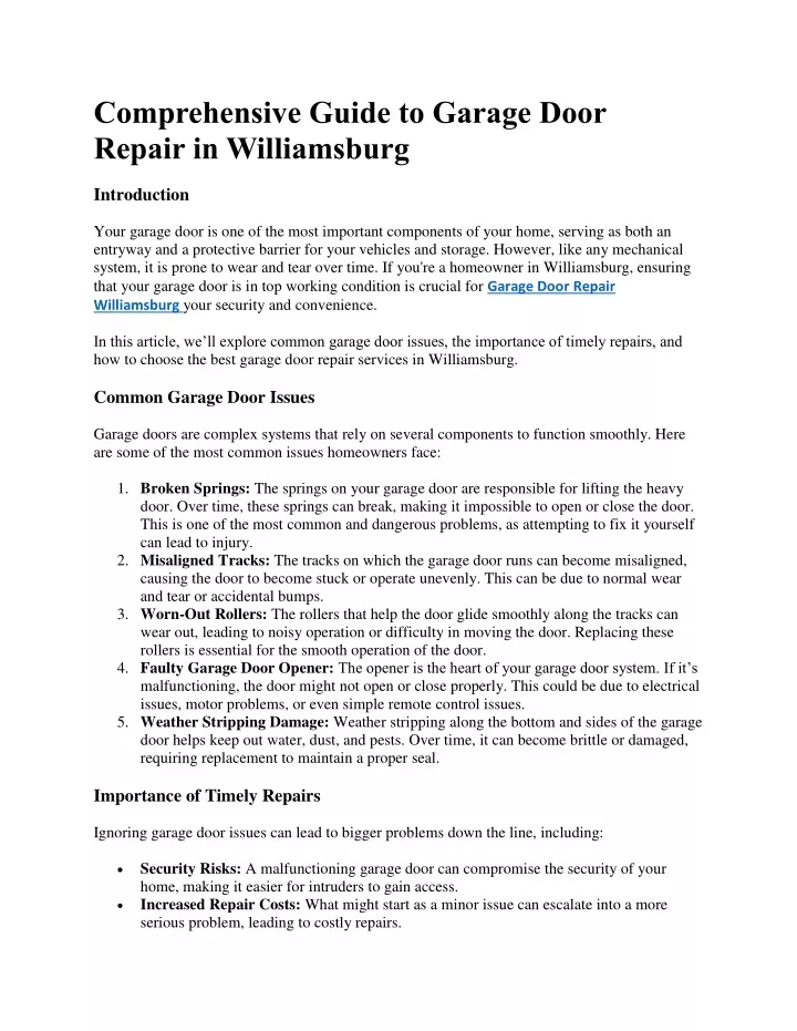 comprehensive guide to garage door repair