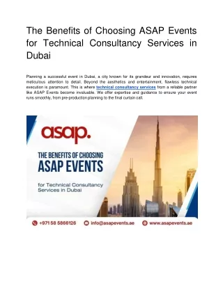The Benefits of Choosing ASAP Events for Technical Consultancy Services in Dubai