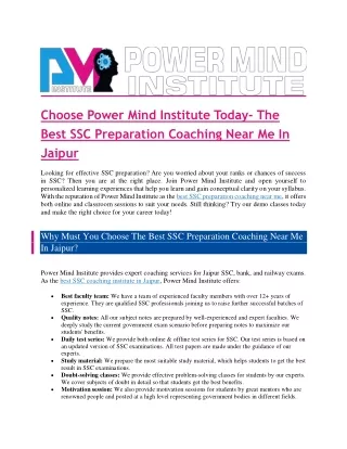 Choose Power Mind Institute Today- The Best SSC Preparation Coaching Near Me In