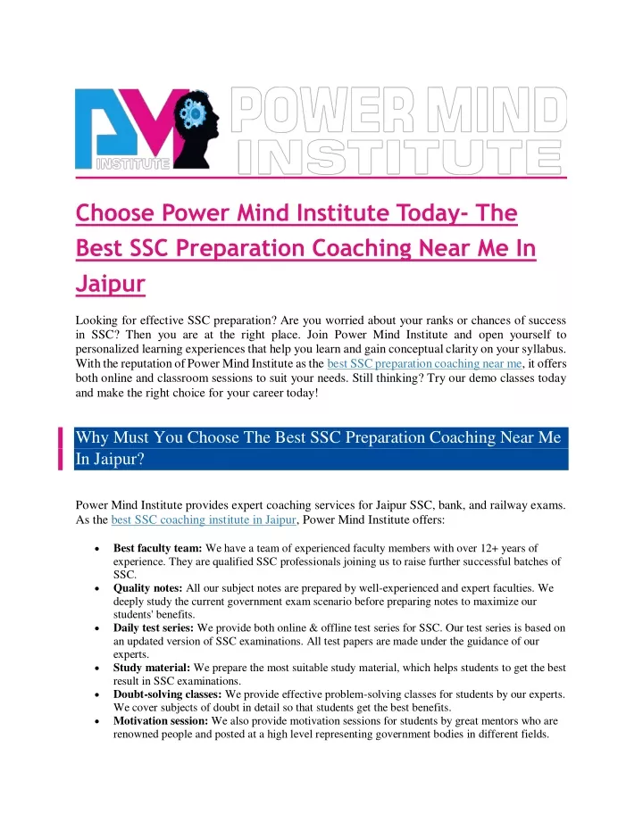 choose power mind institute today the best