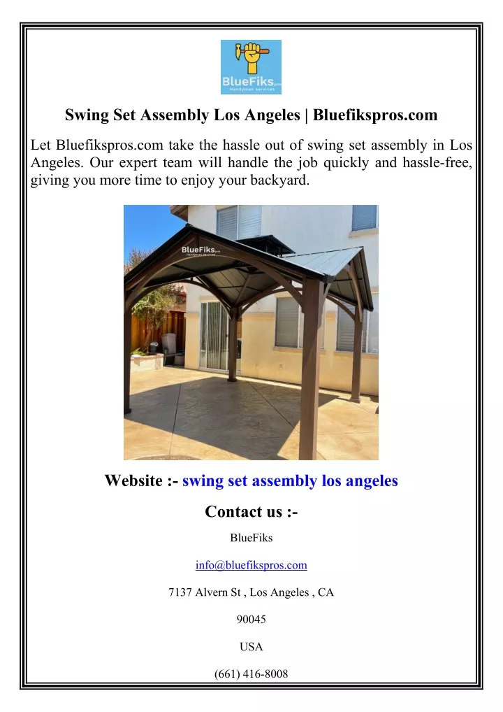 PPT - Swing Set Assembly Los Angeles Bluefikspros.com PowerPoint ...