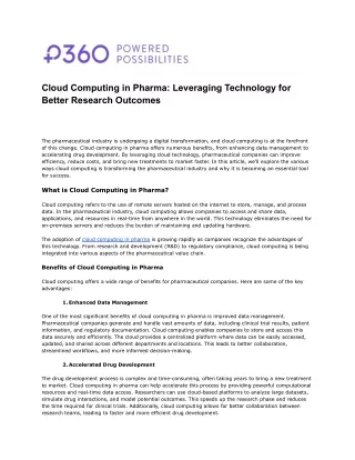Cloud Computing in Pharma