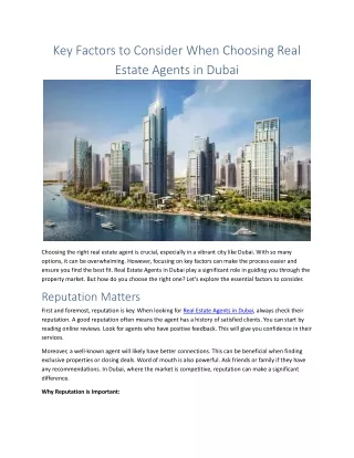 Key Factors to Consider When Choosing Real Estate Agents in Dubai