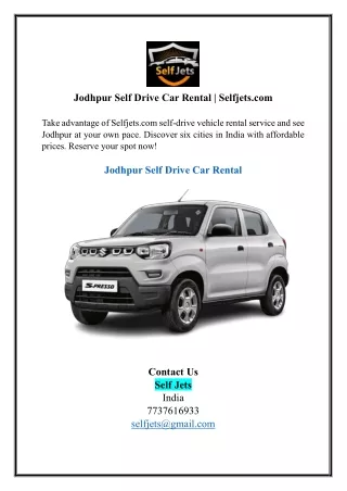 Jodhpur Self Drive Car Rental | Selfjets.com