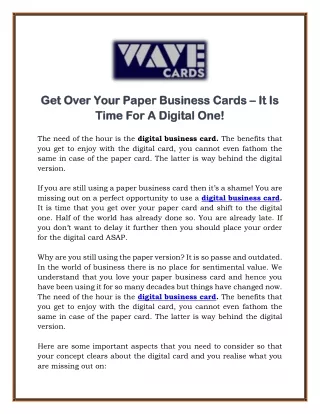 Get Over Your Paper Business Cards – It Is Time For A Digital One