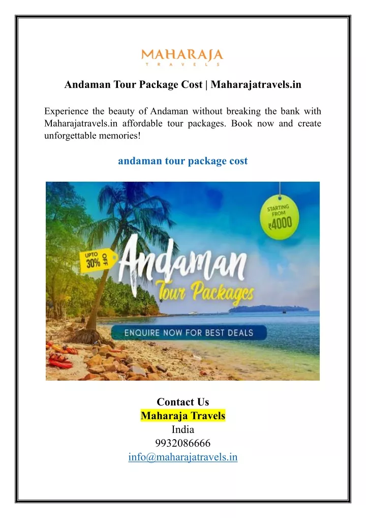 andaman tour package cost maharajatravels