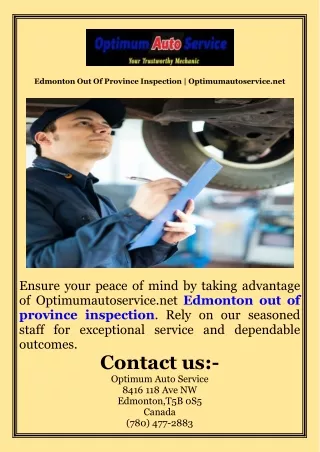 Edmonton Out Of Province Inspection  Optimumautoservice.net