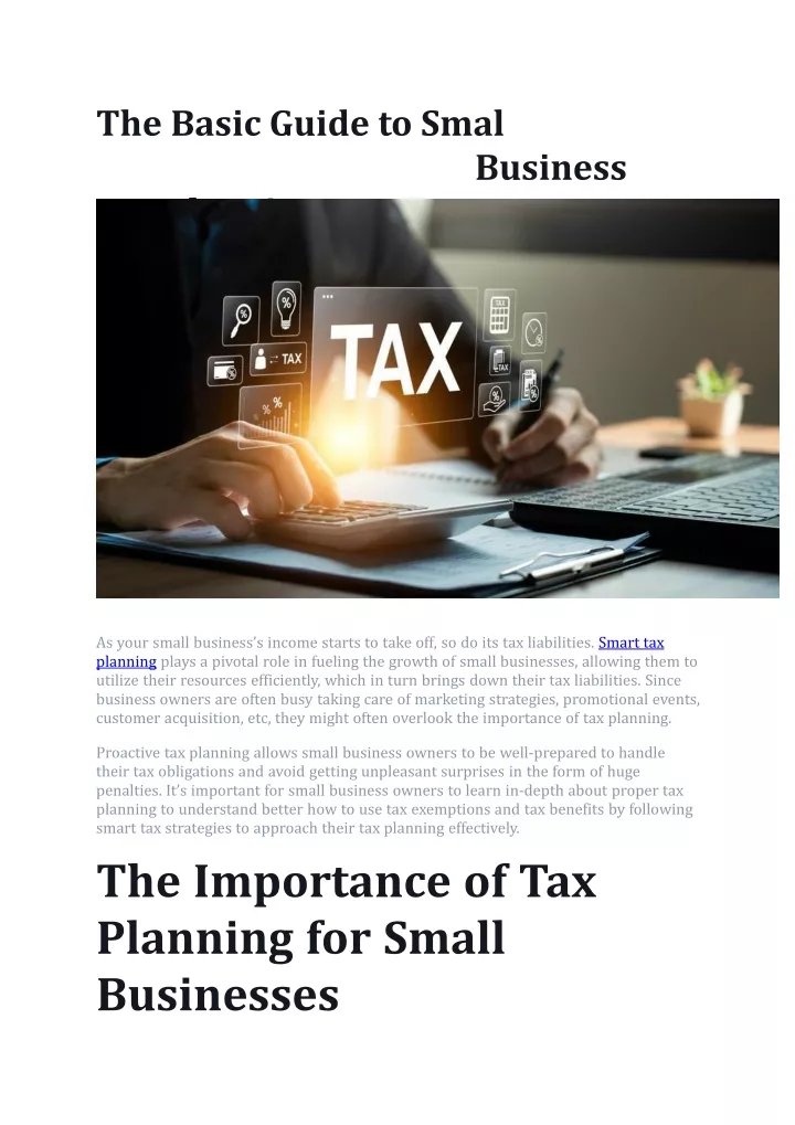 the basic guide to smal business tax planning