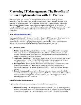 Benefits of Intune Implementation with IT Partner