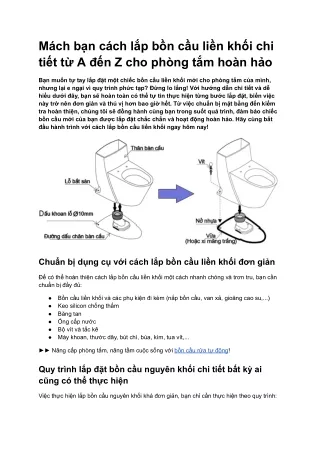 Mách bạn cách lắp bồn cầu liền khối chi tiết từ A đến Z cho phòng tắm hoàn hảo