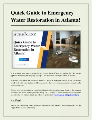 Quick Guide to Emergency Water Restoration in Atlanta