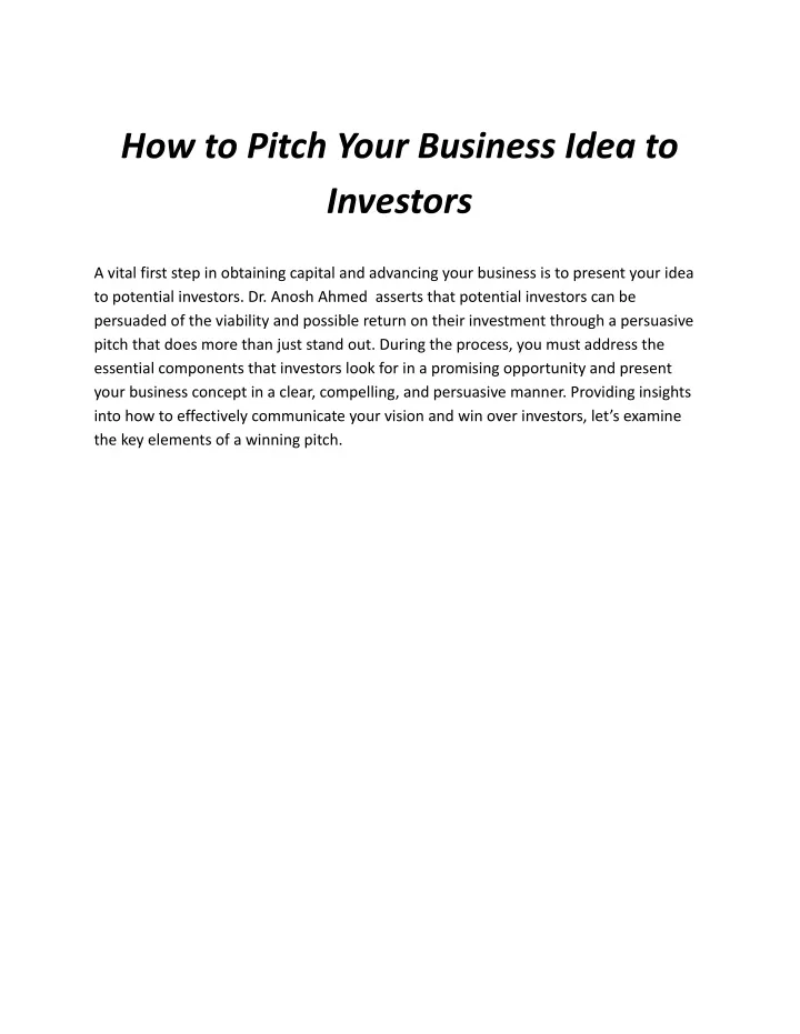 how to pitch your business idea to investors