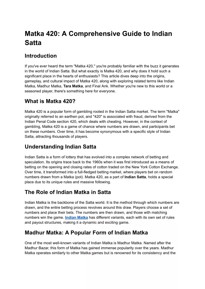 matka 420 a comprehensive guide to indian satta