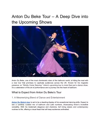 Anton Du Beke Tour – A Deep Dive into the Upcoming Shows