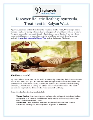 Holistic Healing: Ayurveda Treatment in Kalyan West