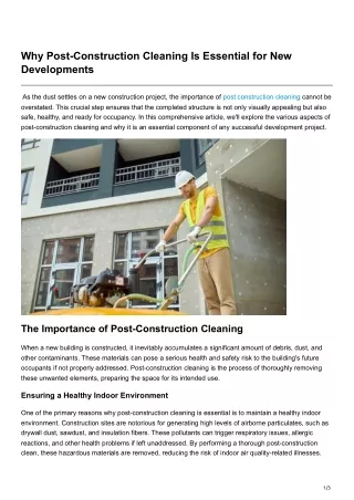 Why Post-Construction Cleaning Is Essential for New Developments