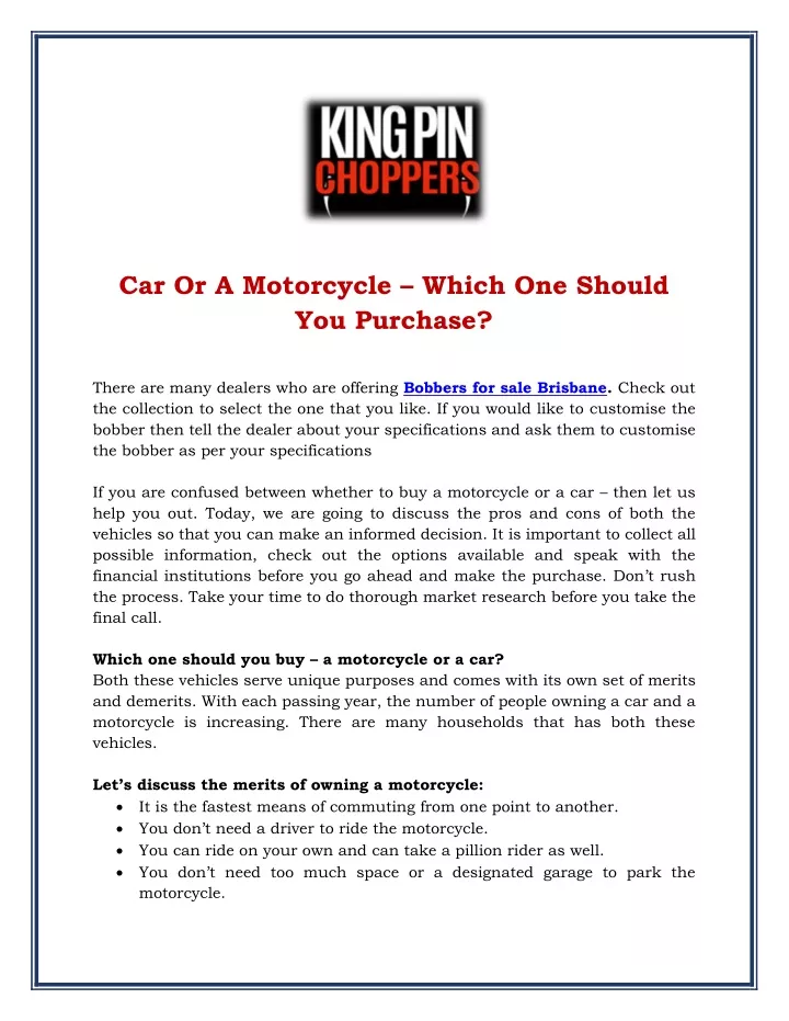 car or a motorcycle which one should you purchase