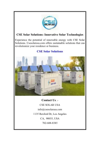 CSE Solar Solutions Innovative Solar Technologies