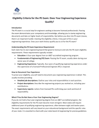 Eligibility Criteria for the PE Exam Does Your Engineering Experience Qualify