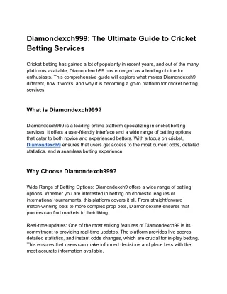 Diamondexch999: The Ultimate Guide to Cricket Betting Services