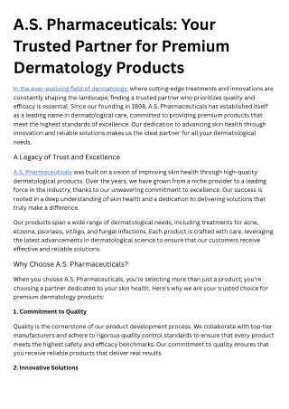 A.S. Pharmaceuticals Your Trusted Partner for Premium Dermatology Products