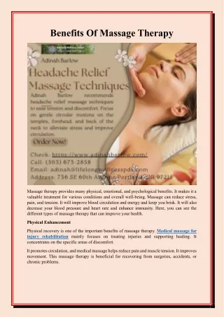 Benefits Of Massage Therapy