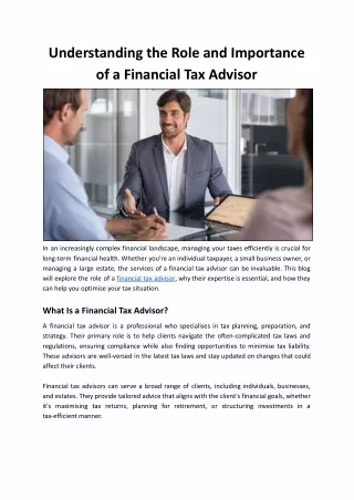 Understanding the Role and Importance of a Financial Tax Advisor