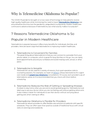 Why Is Telemedicine Oklahoma So Popular