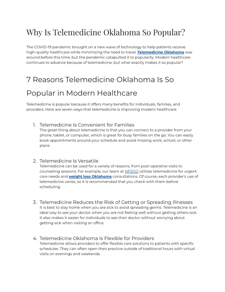 why is telemedicine oklahoma so popular