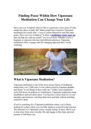 Finding Peace Within How Vipassana Meditation Can Change Your Life