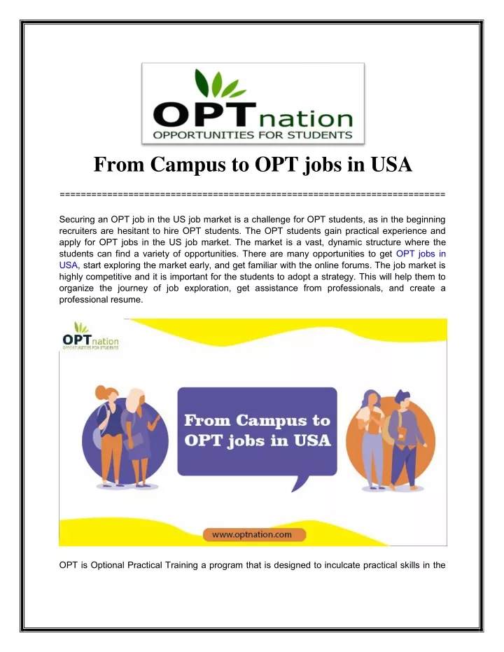 from campus to opt jobs in usa