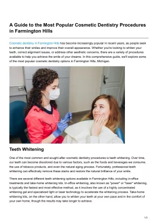 A Guide to the Most Popular Cosmetic Dentistry Procedures in Farmington Hills