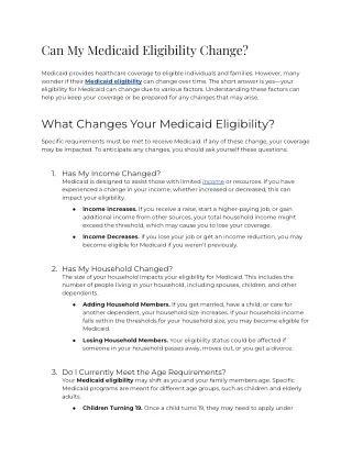 Can My Medicaid Eligibility Change