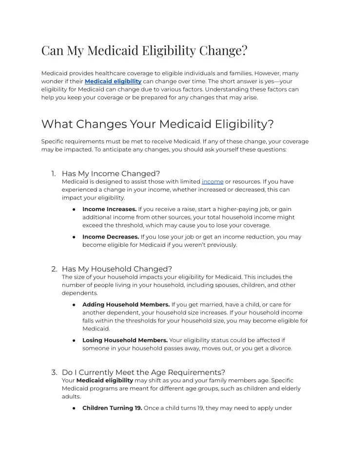 can my medicaid eligibility change