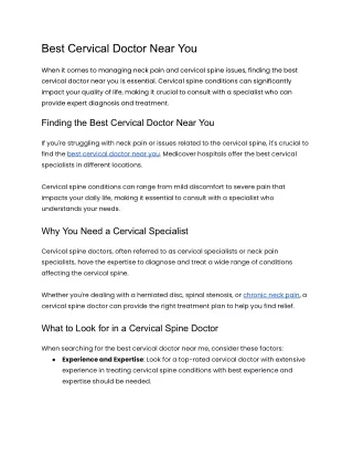 Finding the Best Cervical Doctor Near You