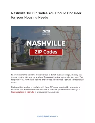 Nashville TN ZIP Codes You Should Consider for your Housing Needs (1)