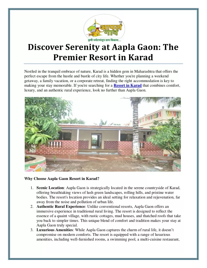 discover serenity at aapla gaon the premier