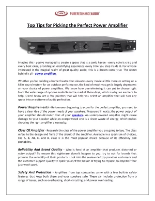 Pure Resonance Audio - Top Tips for Picking the Perfect Power Amplifier